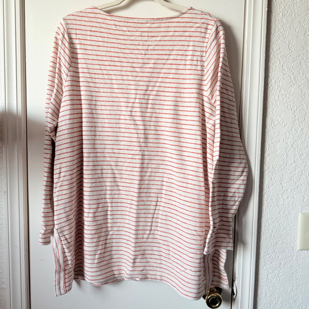 J. Jill Womens 1X Orange Cream Striped Boat Neck Long Sleeve Cotton Tunic Top - Picture 3 of 5